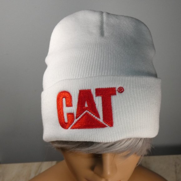 Caterpillar - CAT logo Knit Cap Beanie White and Red - Picture 2 of 9
